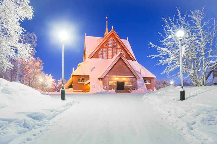 Kathedraal van Kiruna in de winter, Zweden